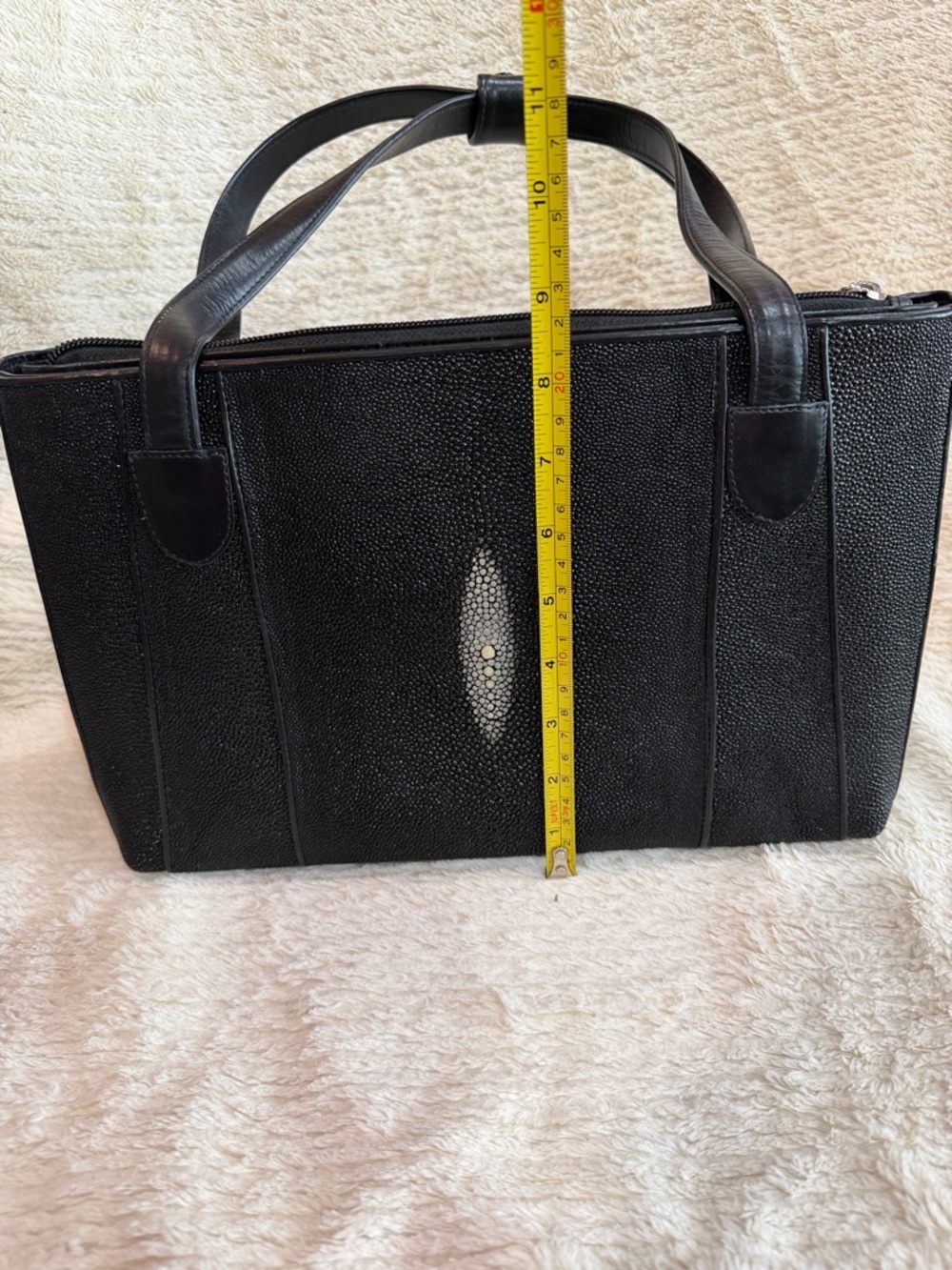 Black Stingray Leather Tote with Matching Wallet - Picture 13 of 14